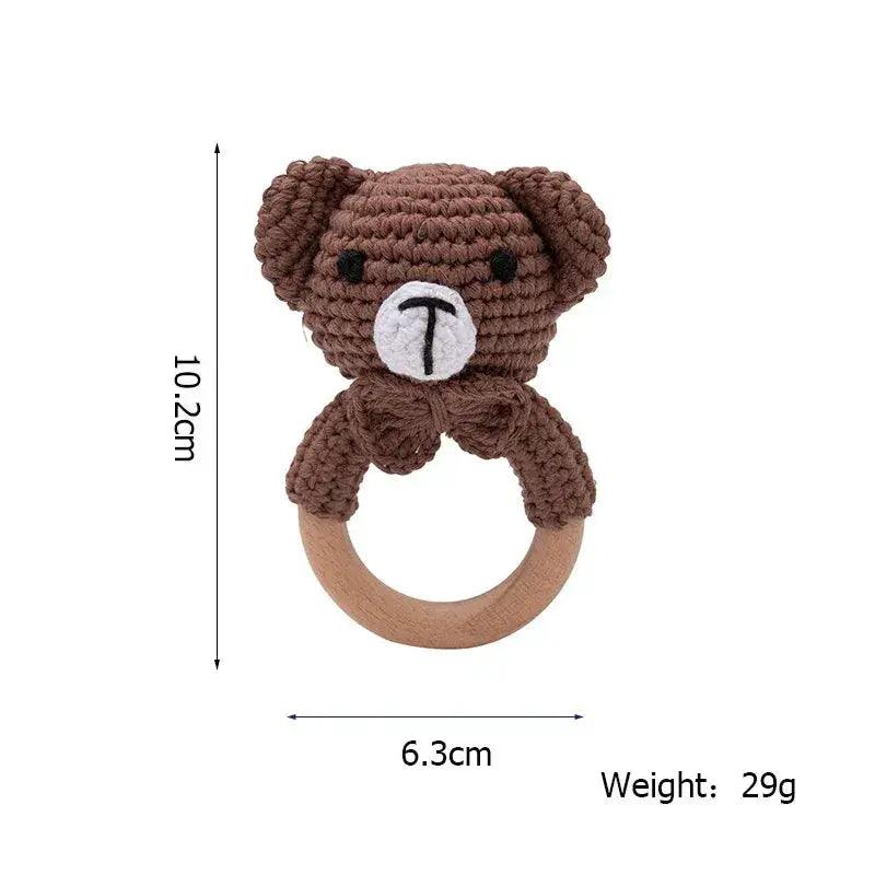  1 Piece Wooden Teether Rattle Toy With Crochet Amigurumi Animal For Newborn Unisex BPA Free -  ToylandEU™