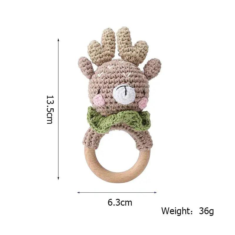  1 Piece Wooden Teether Rattle Toy With Crochet Amigurumi Animal For Newborn Unisex BPA Free -  ToylandEU™
