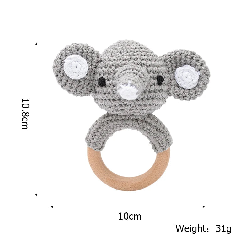 1 Piece Wooden Teether Rattle Toy With Crochet Amigurumi Animal For Newborn Unisex BPA Free - ToylandEU