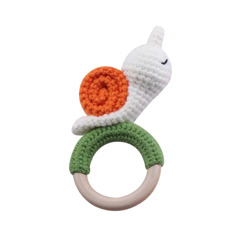 1 Piece Wooden Teether Rattle Toy With Crochet Amigurumi Animal For Newborn Unisex BPA Free - ToylandEU