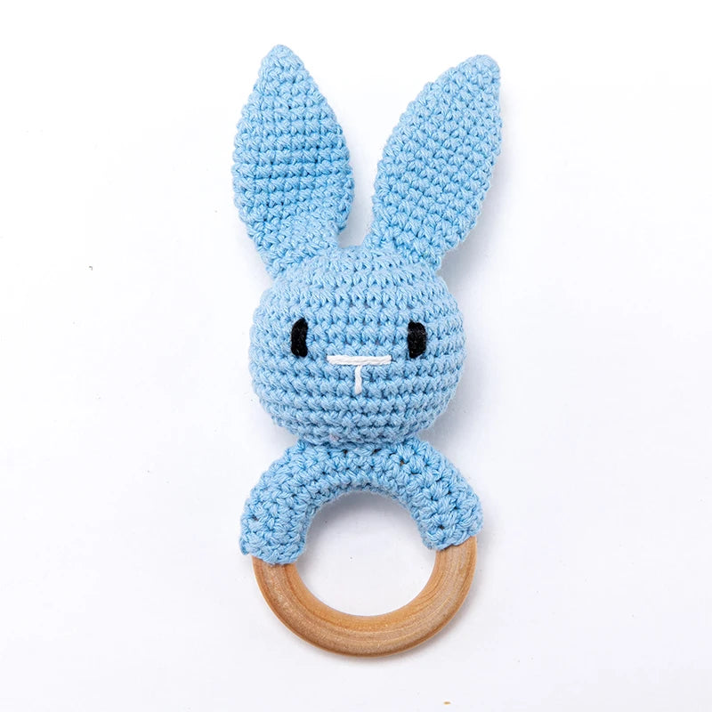 1 Piece Wooden Teether Rattle Toy With Crochet Amigurumi Animal For Newborn Unisex BPA Free - ToylandEU