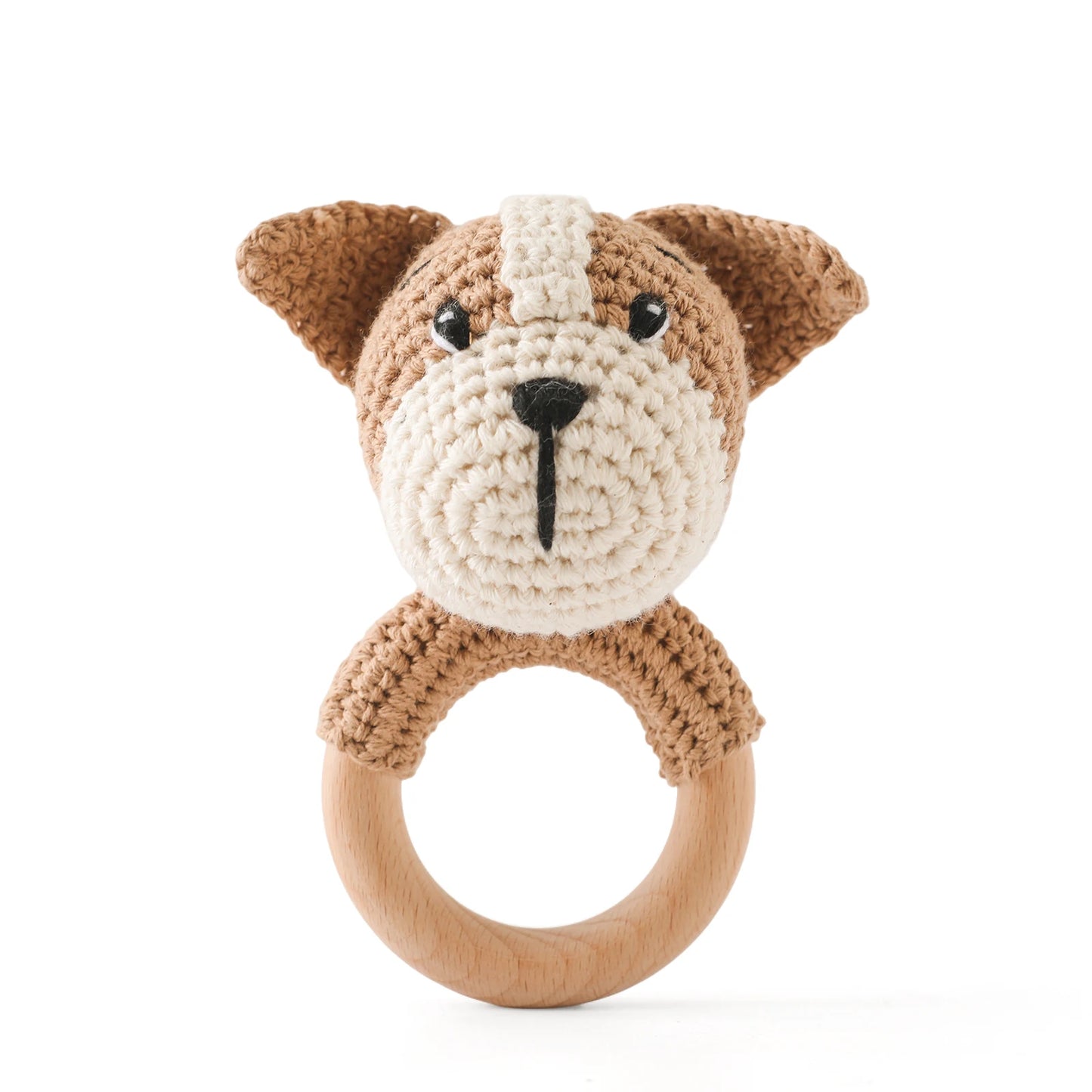 1 Piece Wooden Teether Rattle Toy With Crochet Amigurumi Animal For Newborn Unisex BPA Free - ToylandEU