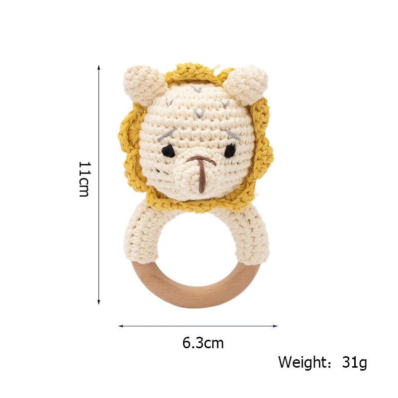 1 Piece Wooden Teether Rattle Toy With Crochet Amigurumi Animal For Newborn Unisex BPA Free - ToylandEU