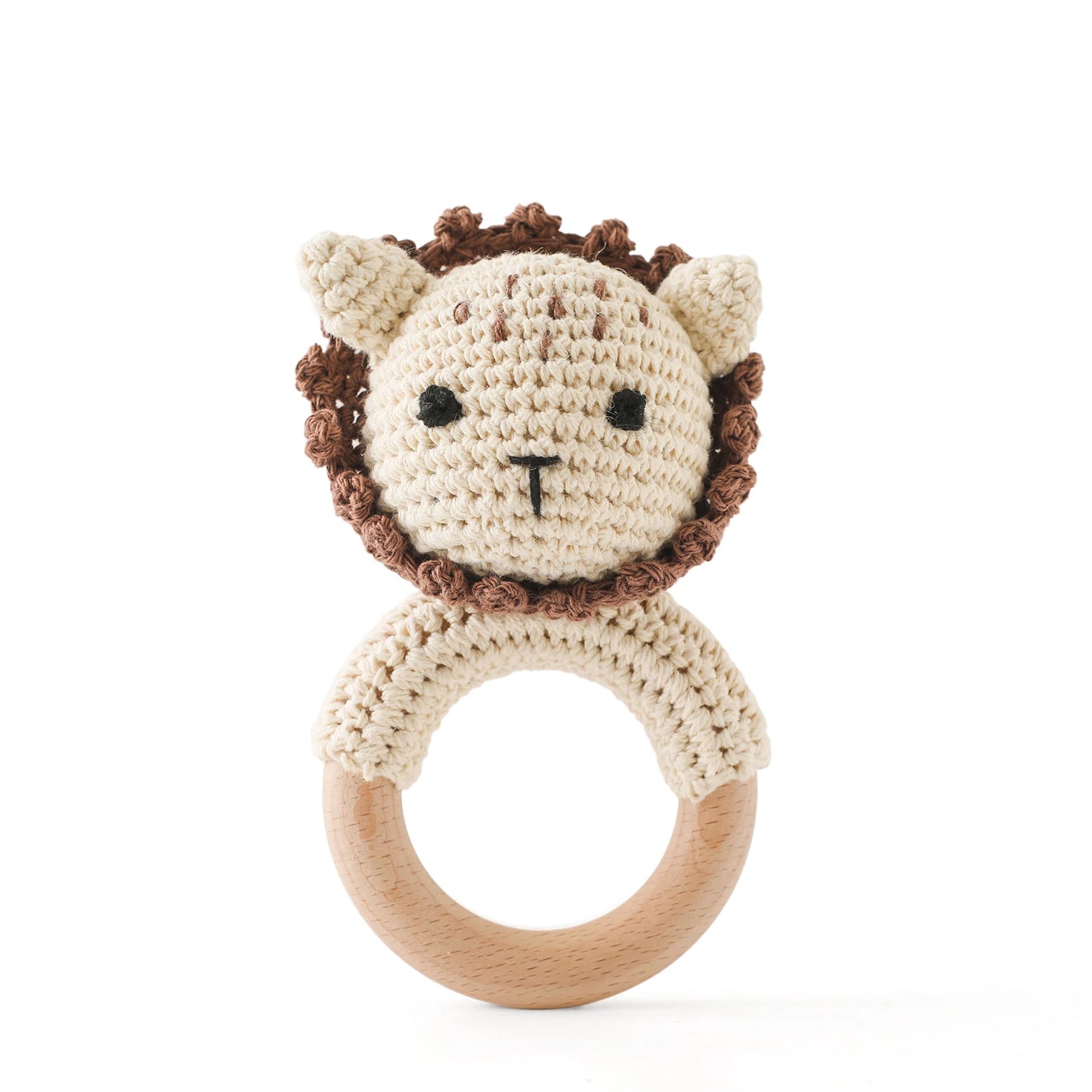1 Piece Wooden Teether Rattle Toy With Crochet Amigurumi Animal For Newborn Unisex BPA Free - ToylandEU