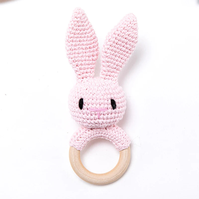 1 Piece Wooden Teether Rattle Toy With Crochet Amigurumi Animal For Newborn Unisex BPA Free - ToylandEU