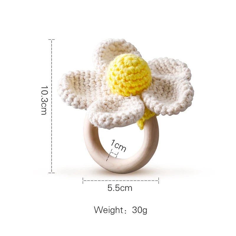 1 Piece Wooden Teether Rattle Toy With Crochet Amigurumi Animal For Newborn Unisex BPA Free - ToylandEU
