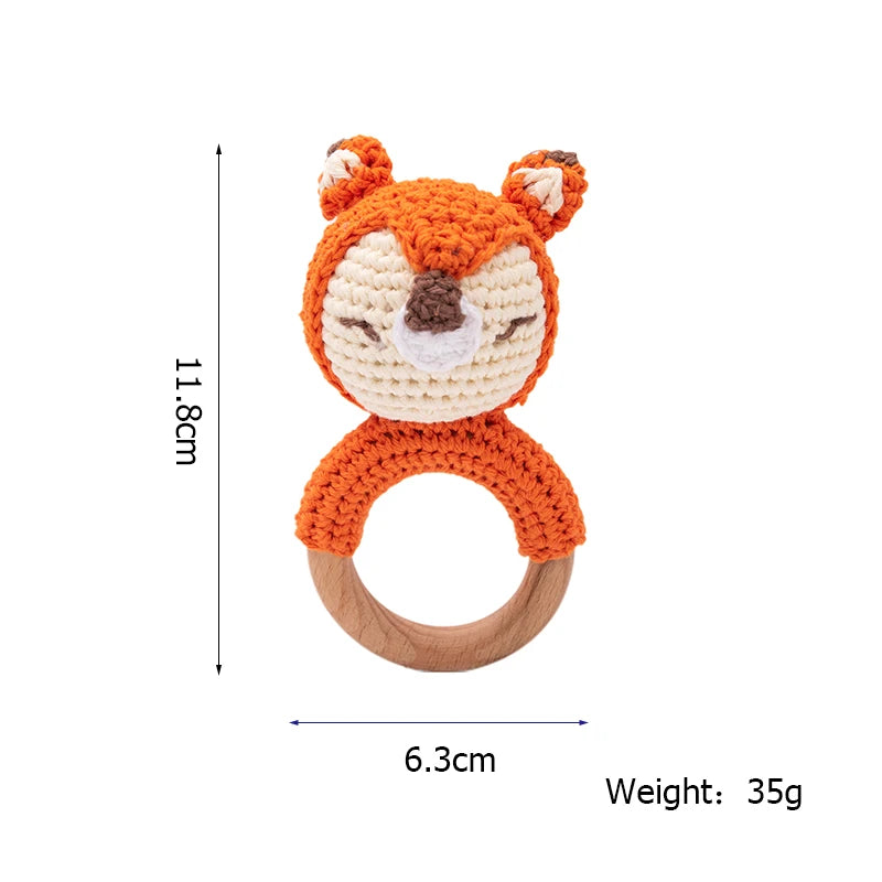 1 Piece Wooden Teether Rattle Toy With Crochet Amigurumi Animal For Newborn Unisex BPA Free - ToylandEU