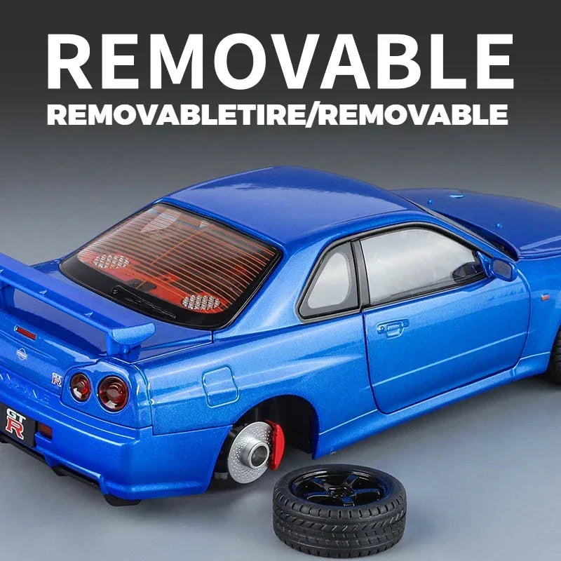 1 To 18 Nissan GTR R34 Diecast Metal Model Car With Sound And Light - ToylandEU