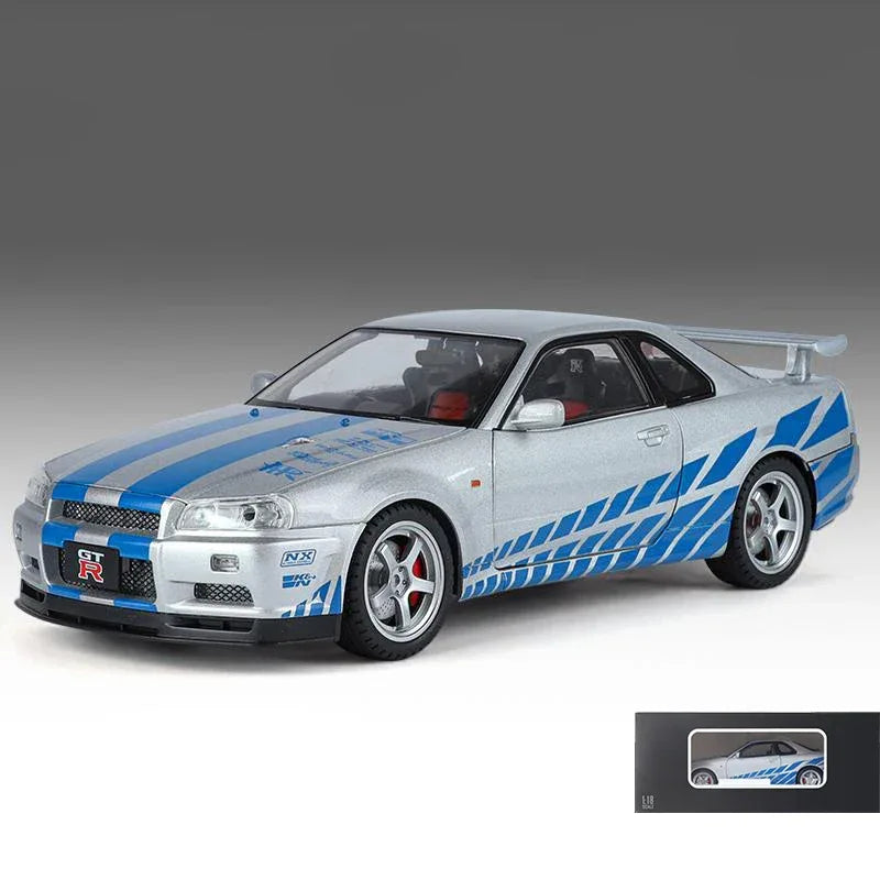 1 To 18 Nissan GTR R34 Diecast Metal Model Car With Sound And Light - ToylandEU