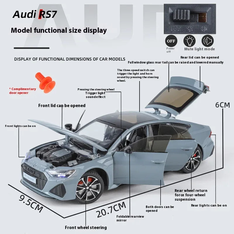 1 To 24 Diecast Audi RS7 Sportback Car Model Metal Sound And Light - ToylandEU