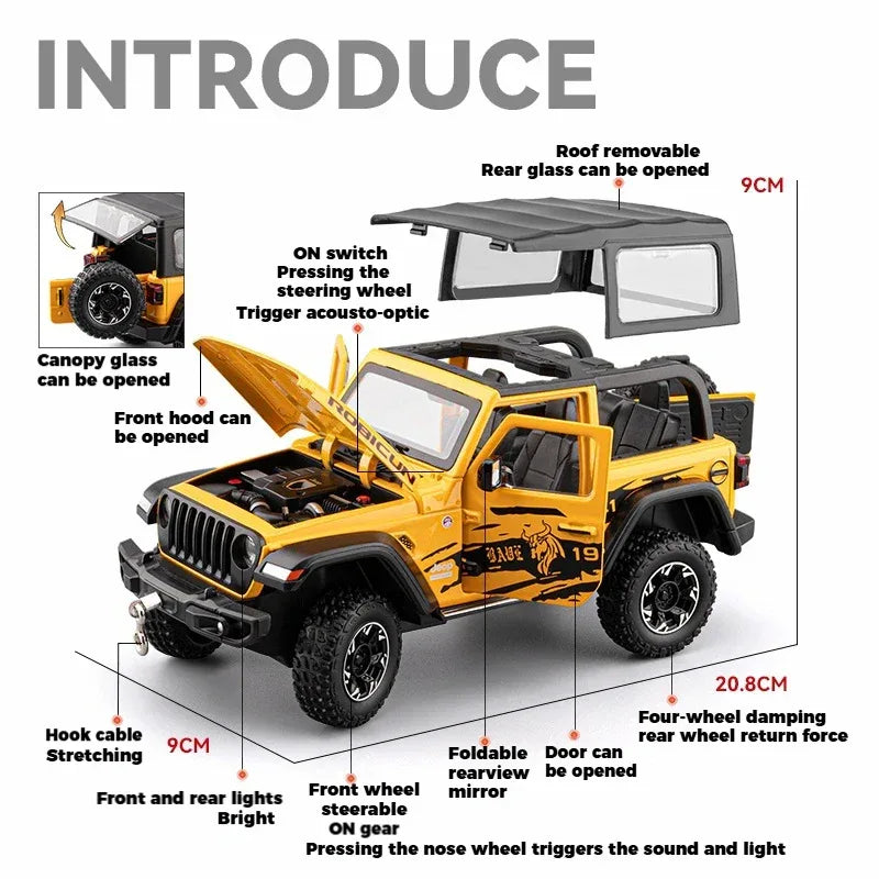 1 To 24 Diecast Jeep Wrangler Rubicon Off Road SUV With Sound Light Pull Back - ToylandEU