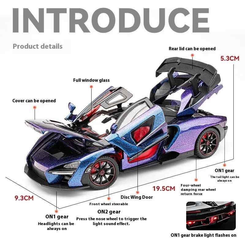 1 To 24 McLaren Senna Diecast Metal Car Model With Sound And Light - ToylandEU