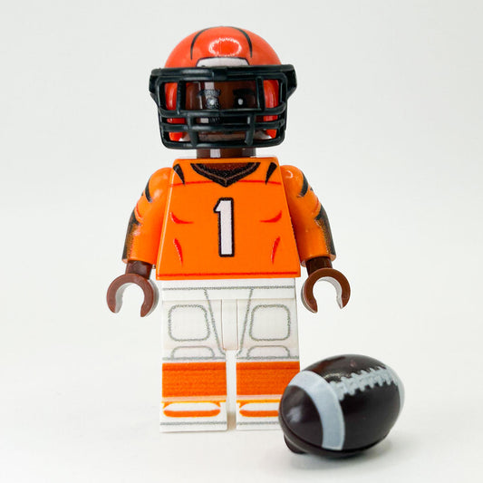 #1 WR Bengals Football Player Minifig made using LEGO parts - B3 Customs - ToylandEU