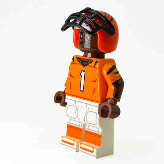 #1 WR Bengals Football Player Minifig made using LEGO parts - B3 Customs - ToylandEU