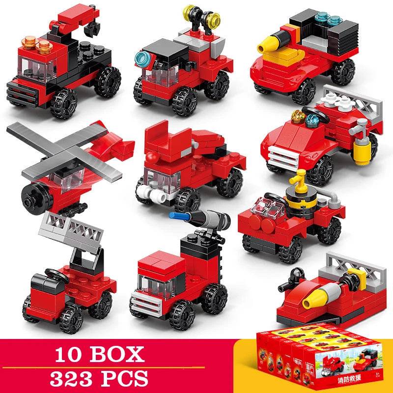 10 Boxes of Car Building Blocks Fire Truck Police Vehicle Toy - ToylandEU