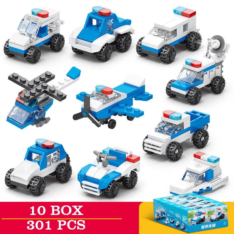 10 Boxes of Car Building Blocks Fire Truck Police Vehicle Toy - ToylandEU