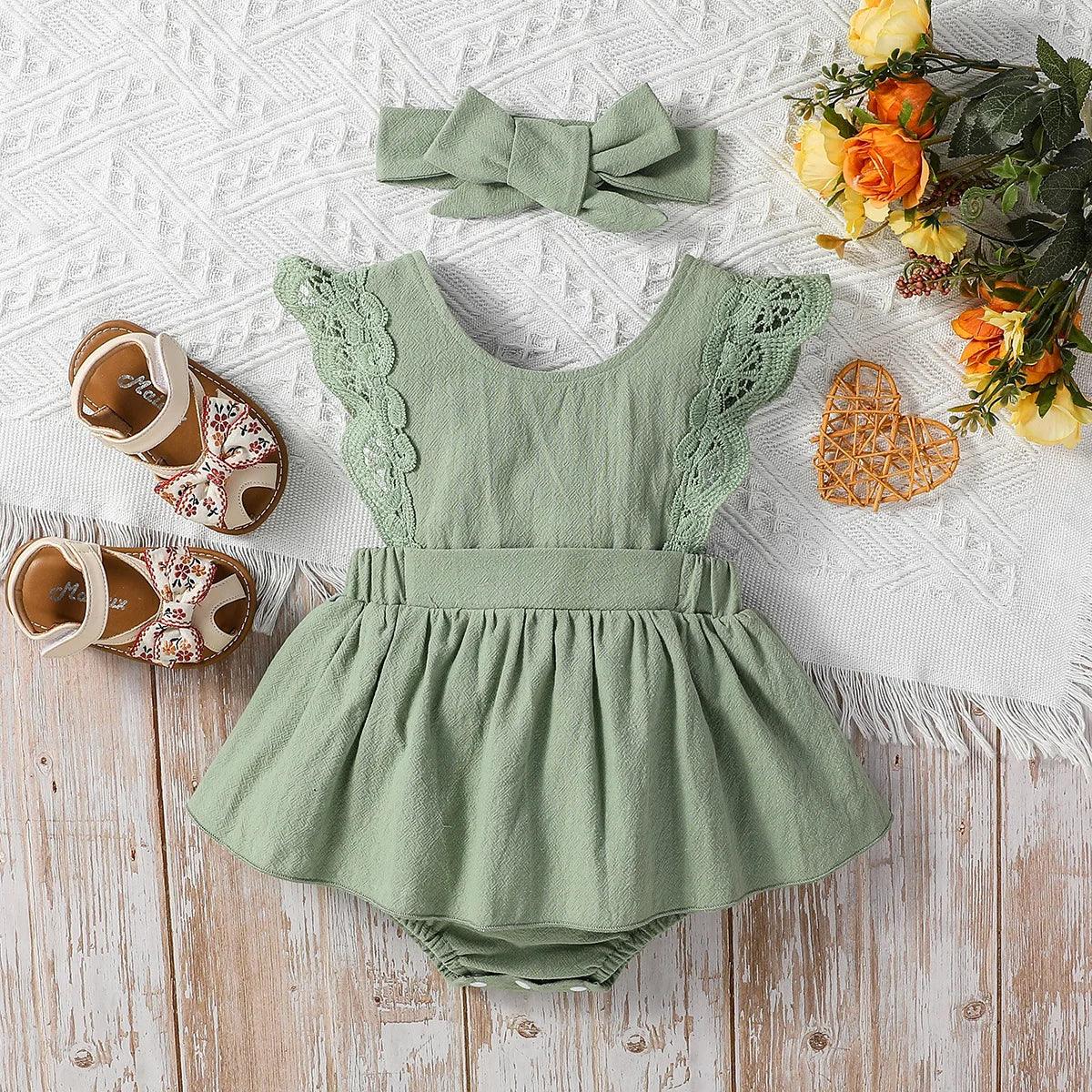 100 Percent Cotton Baby Girls Sleeveless Summer Dress Square Collar - ToylandEU