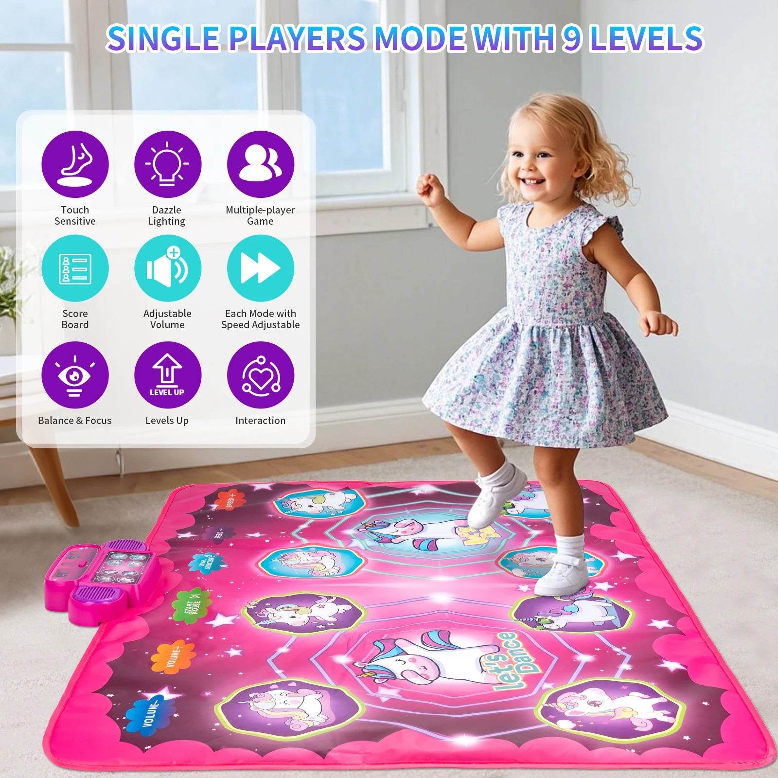 106x80CM Kids Electronic Dance Mat Double Players Mode with 9 Levels Educational Music Blanket for Children - ToylandEU