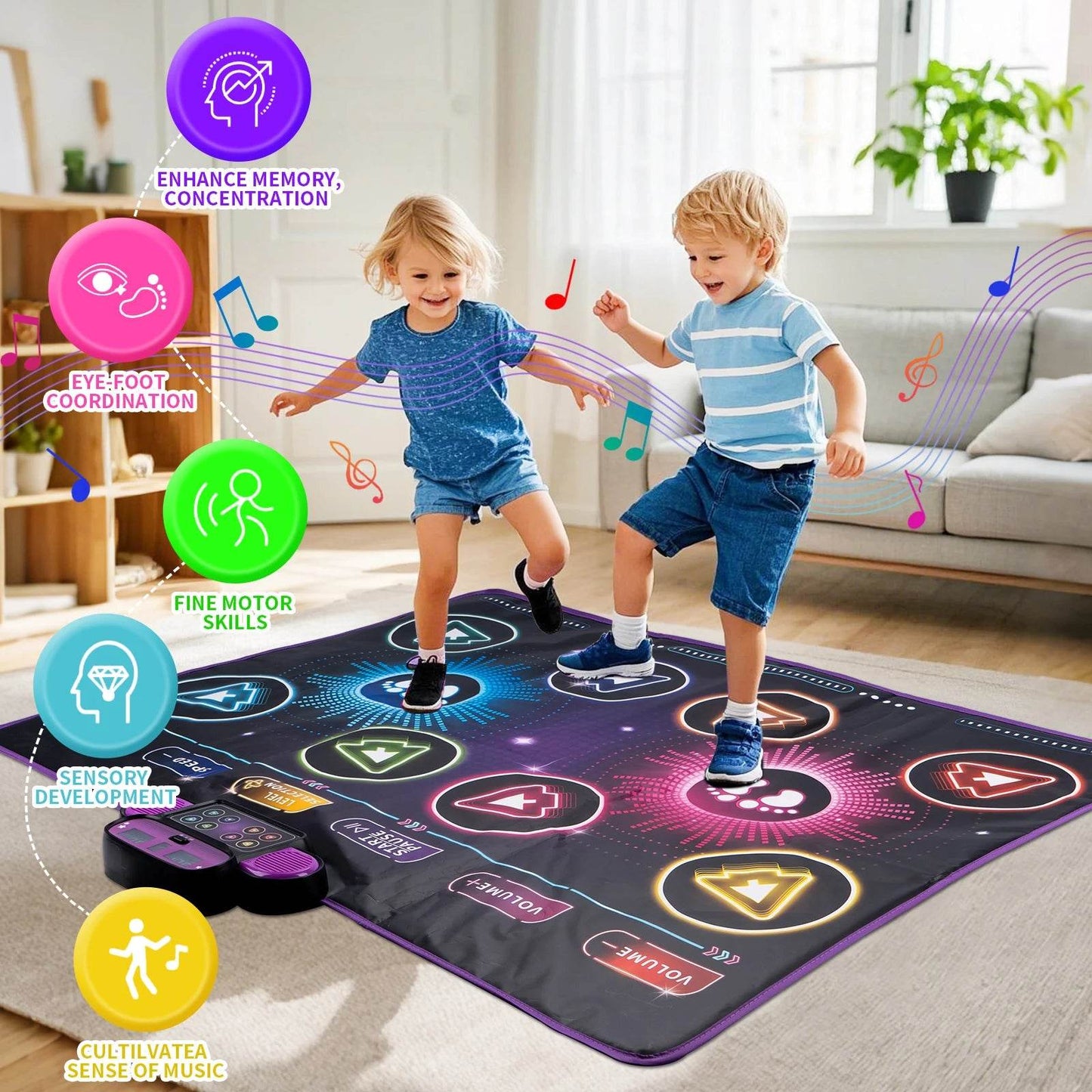 106x80CM Kids Electronic Dance Mat Double Players Mode with 9 Levels Educational Music Blanket for Children - ToylandEU