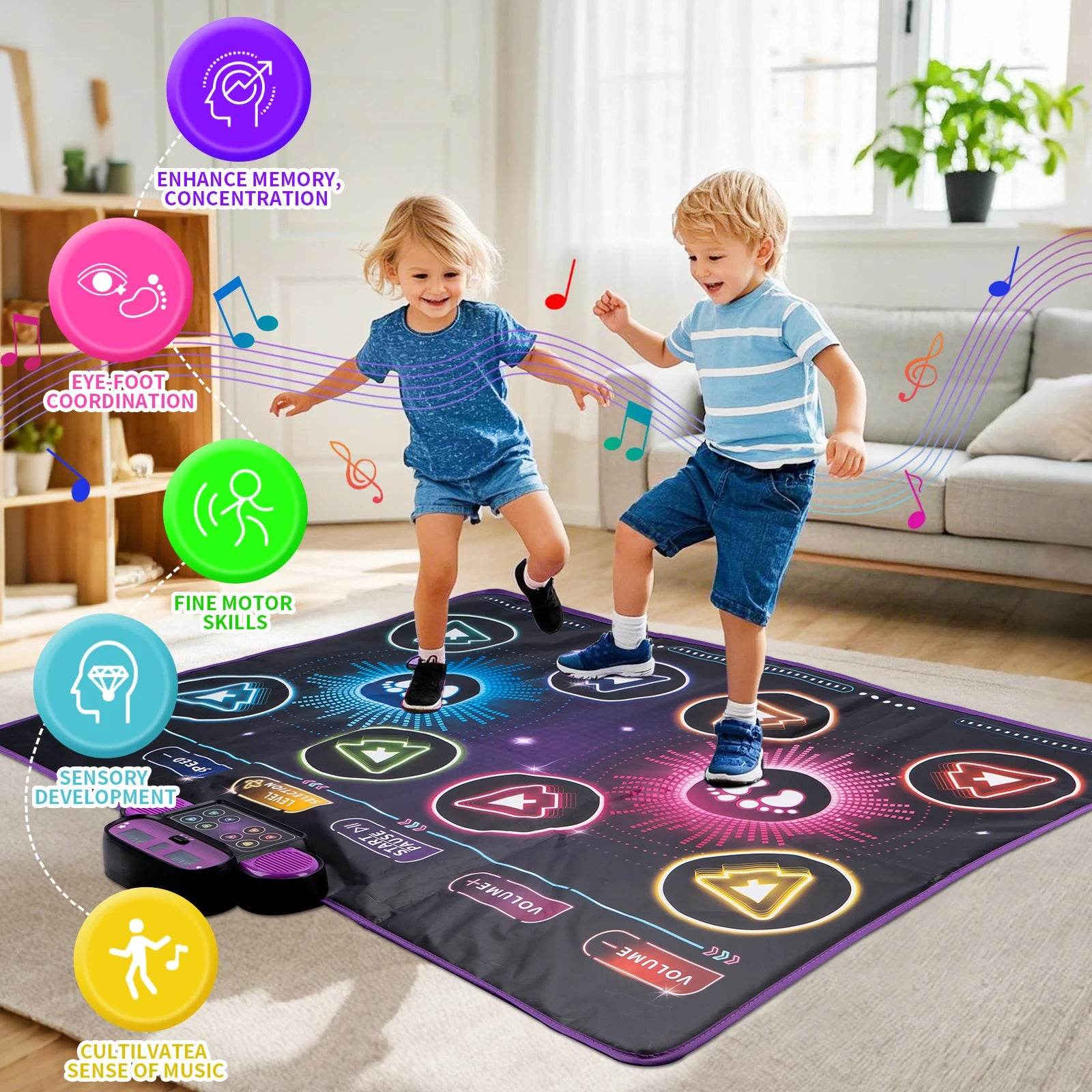 106x80CM Kids Electronic Dance Mat Double Players Mode with 9 Levels Educational Music Blanket for Children - ToylandEU