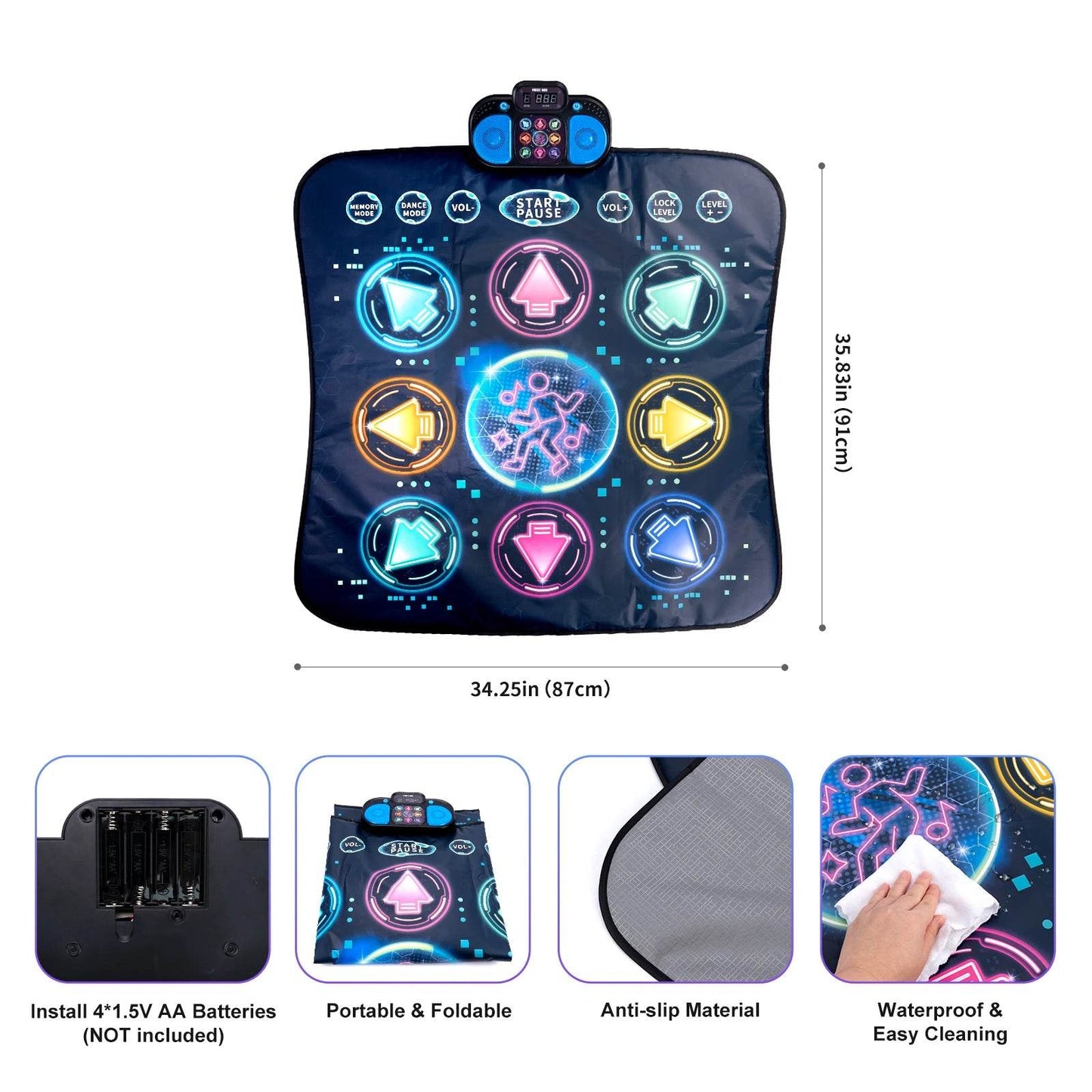 106x80CM Kids Electronic Dance Mat Double Players Mode with 9 Levels Educational Music Blanket for Children - ToylandEU