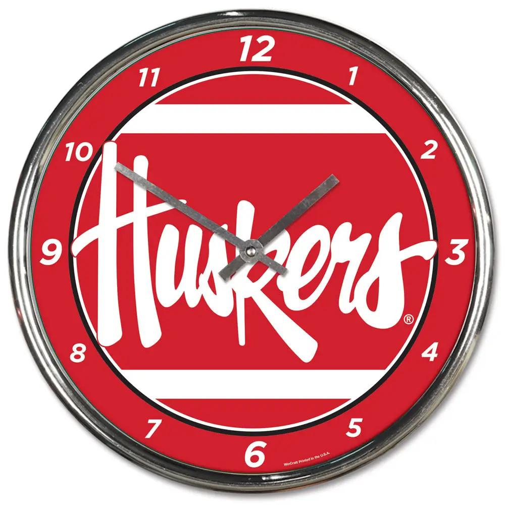 Nebraska Cornhuskers Round Chrome Wall Clock Periodic Restock