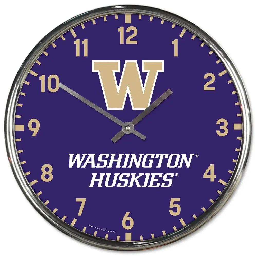 Washington Huskies Clock Round Wall Style Chrome Periodic Restock