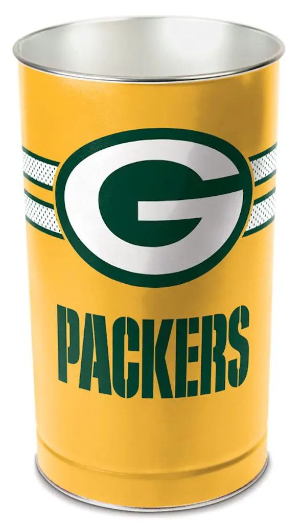 Green Bay Packers Wastebasket 15 Inch Gold Design - Periodic Restock