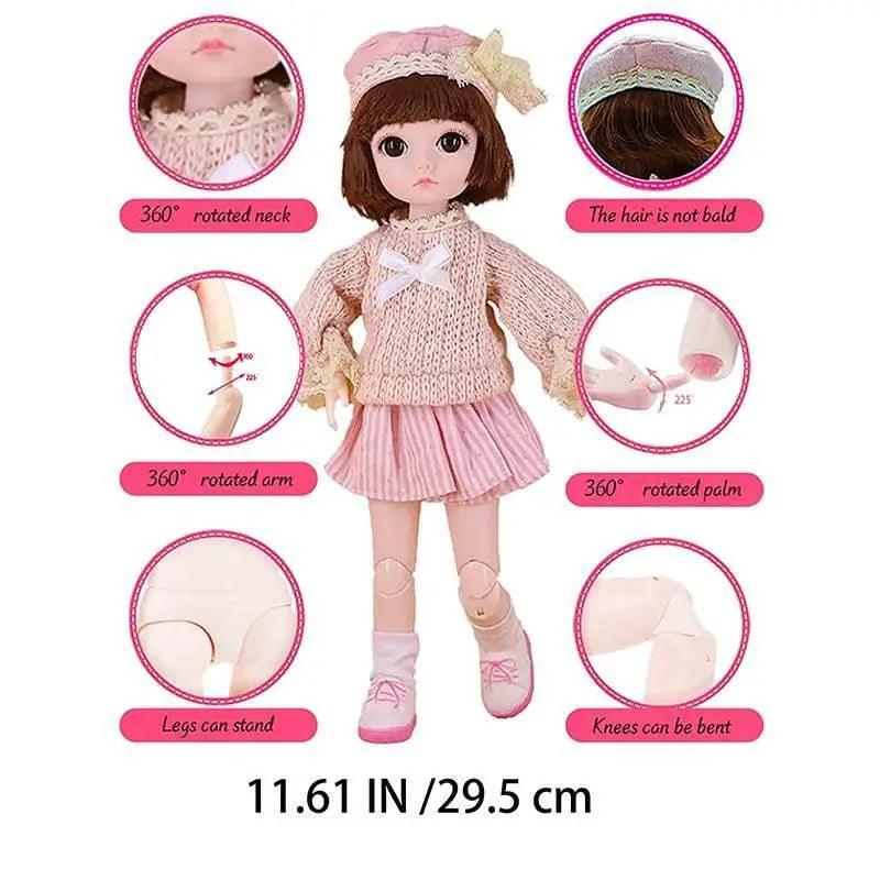  11.61 In BJD Dolls With 3D Eyes Pink Princess Outfit -  ToylandEU™