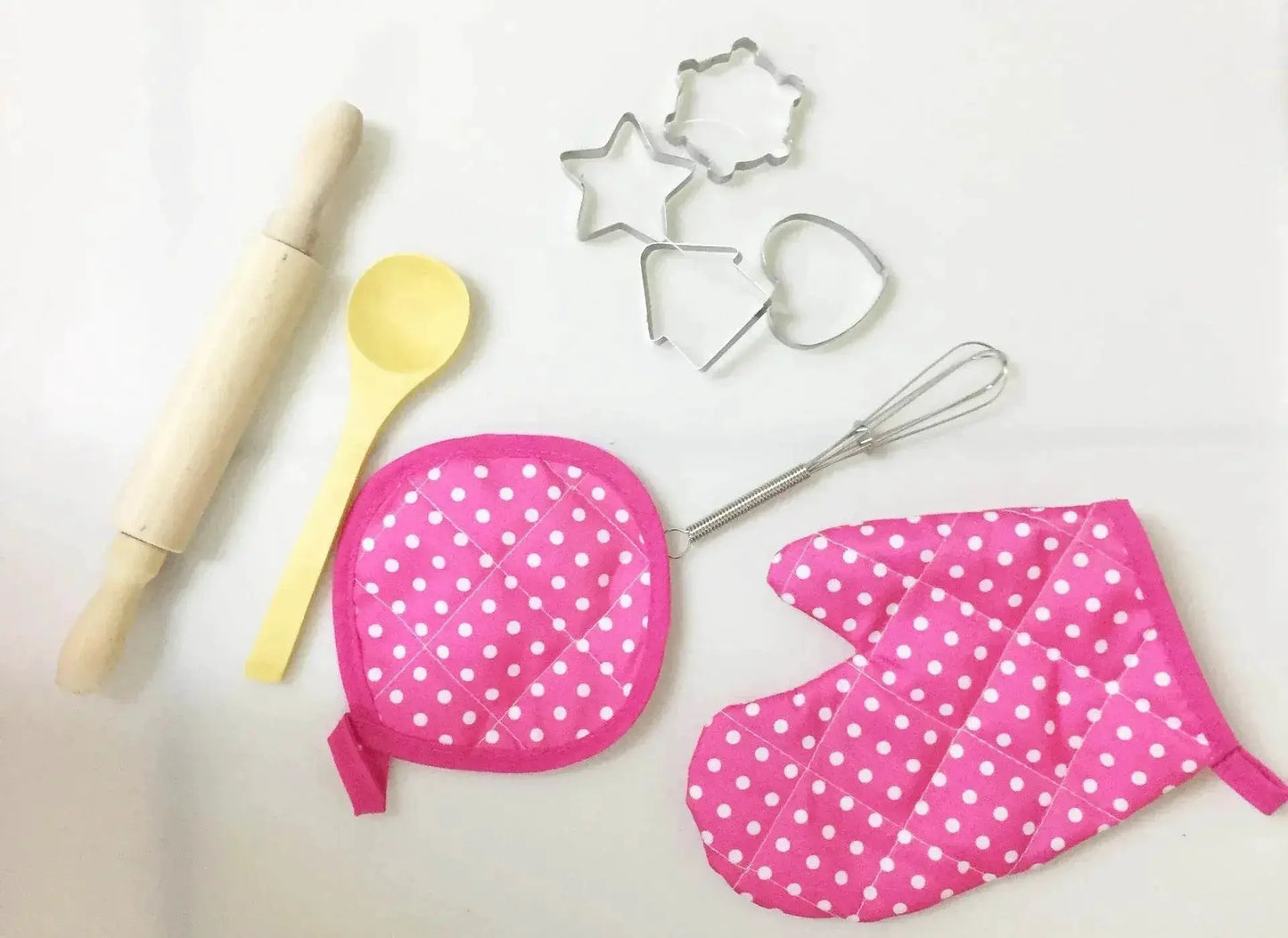 11 Piece Set Apron for Little Girls Kids Cooking Baking Set with Chef Hat Mitt and Utensils for Toddler Dress Up Chef Costume Role Play - ToylandEU