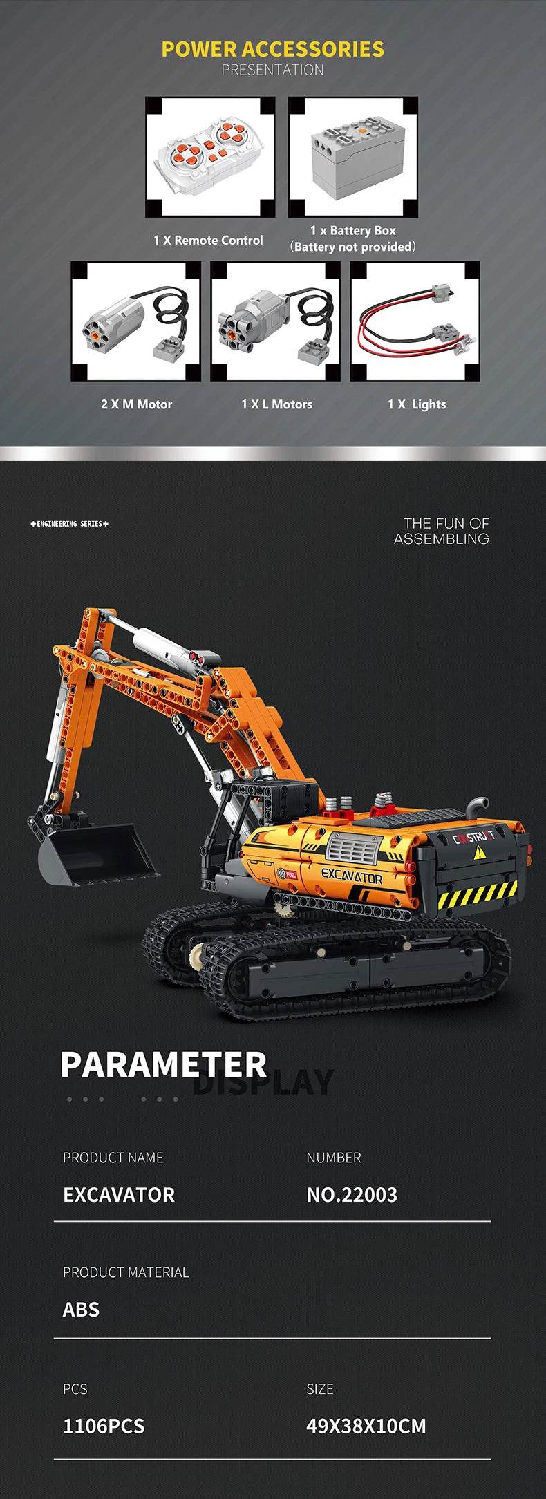 1106PCS Remote Control Excavator MOC Model Building Blocks - ToylandEU