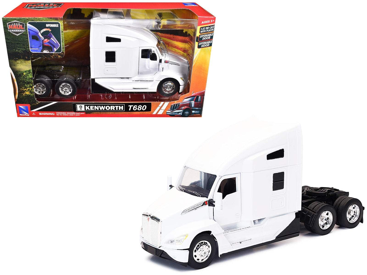 Kenworth T680 Truck Tractor White | 1/32 Diecast Model Tractor | New Ray | Long Haul Truckers Series