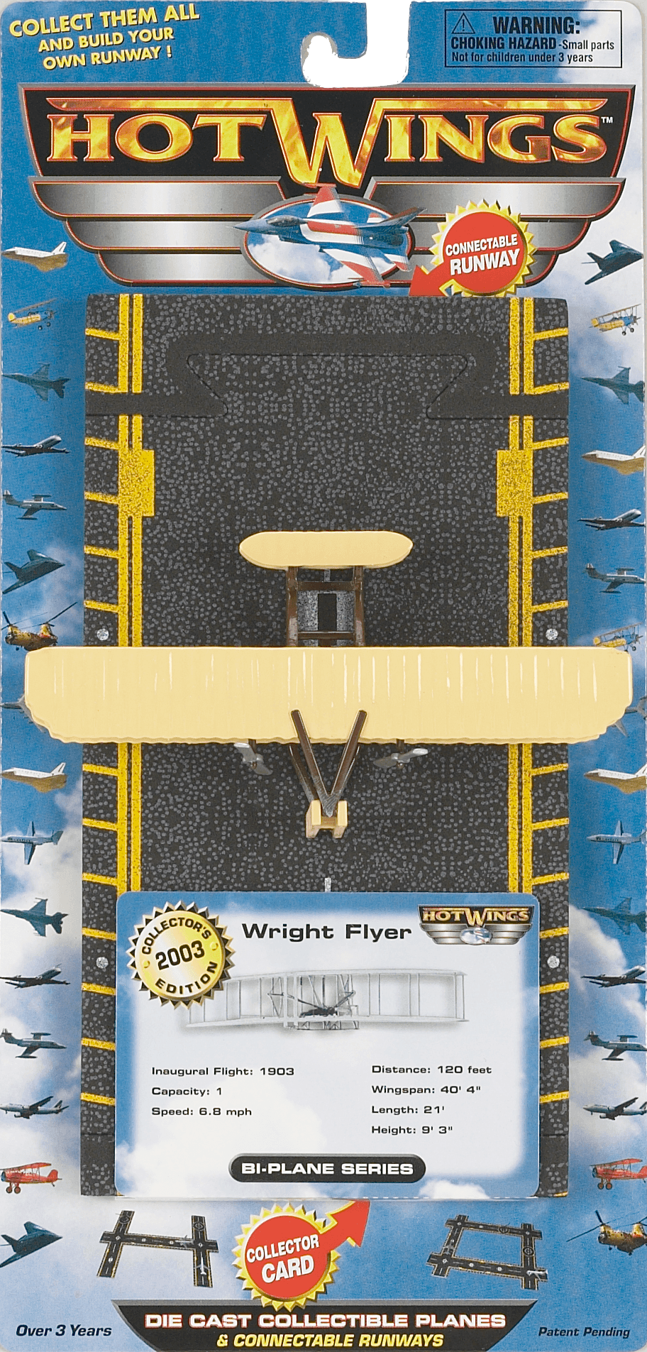 Hot Wings Wright Flyer | Diecast | Connectable Runway | Collector Card