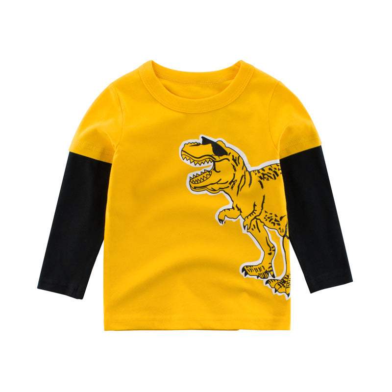 Kids' Fake Two-Piece Cartoon Long-Sleeve T-Shirt | Cotton