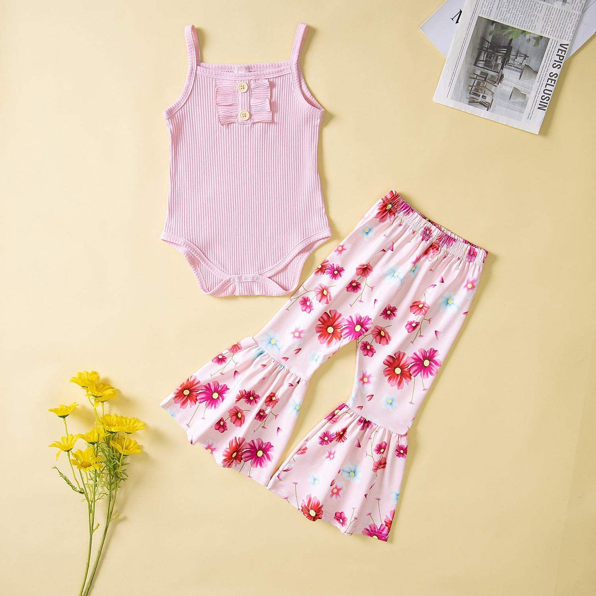 Girls' Summer Strap Set | Sleeveless With Long Pants