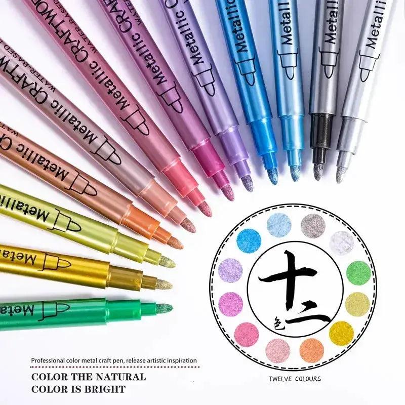  12 Colors Metallic Markers Pens Silver Gold Paint Pens for Black Paper, Glass, Rock Painting -  ToylandEU™