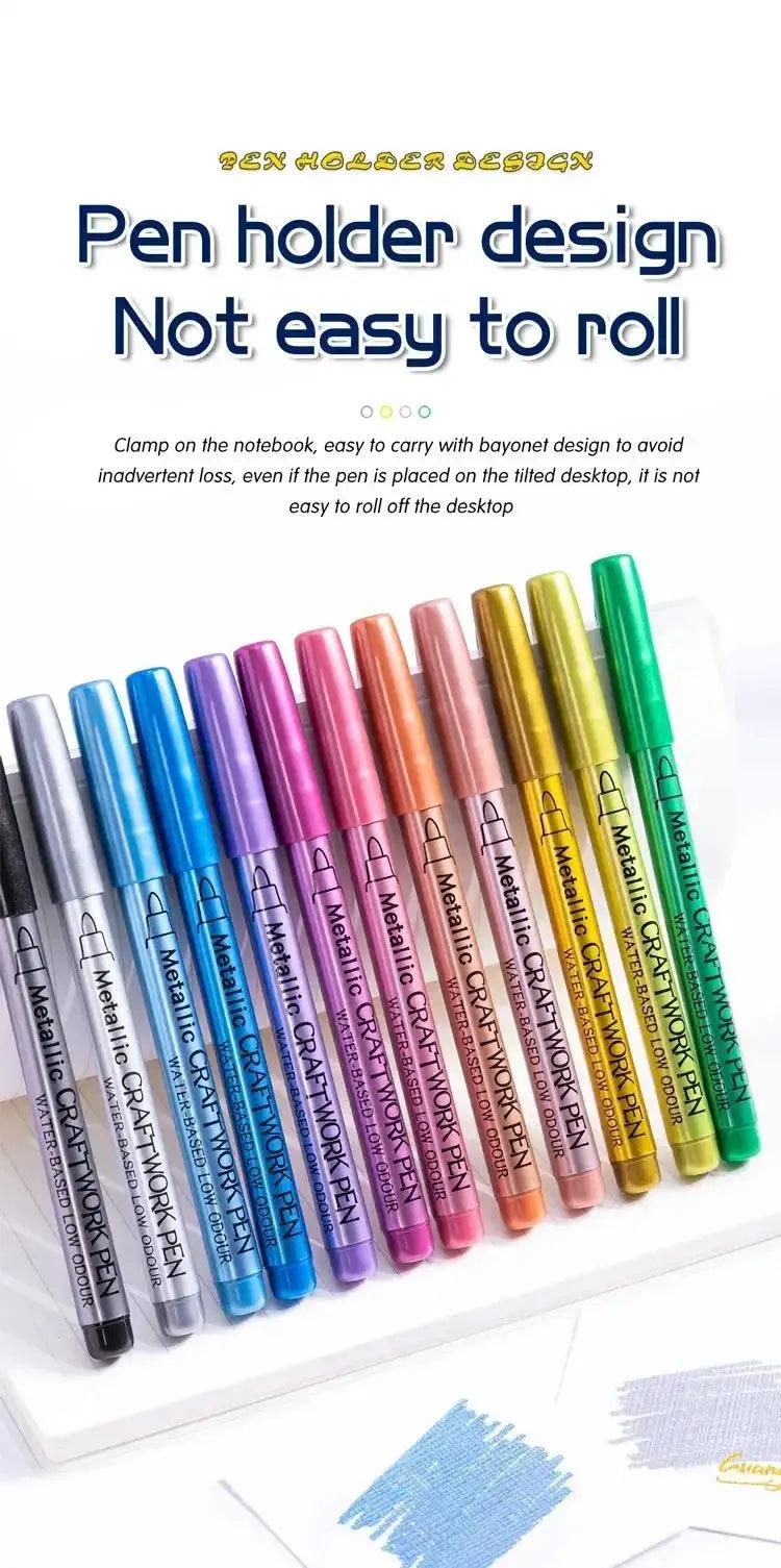  12 Colors Metallic Markers Pens Silver Gold Paint Pens for Black Paper, Glass, Rock Painting -  ToylandEU™