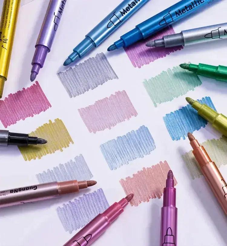  12 Colors Metallic Markers Pens Silver Gold Paint Pens for Black Paper, Glass, Rock Painting -  ToylandEU™