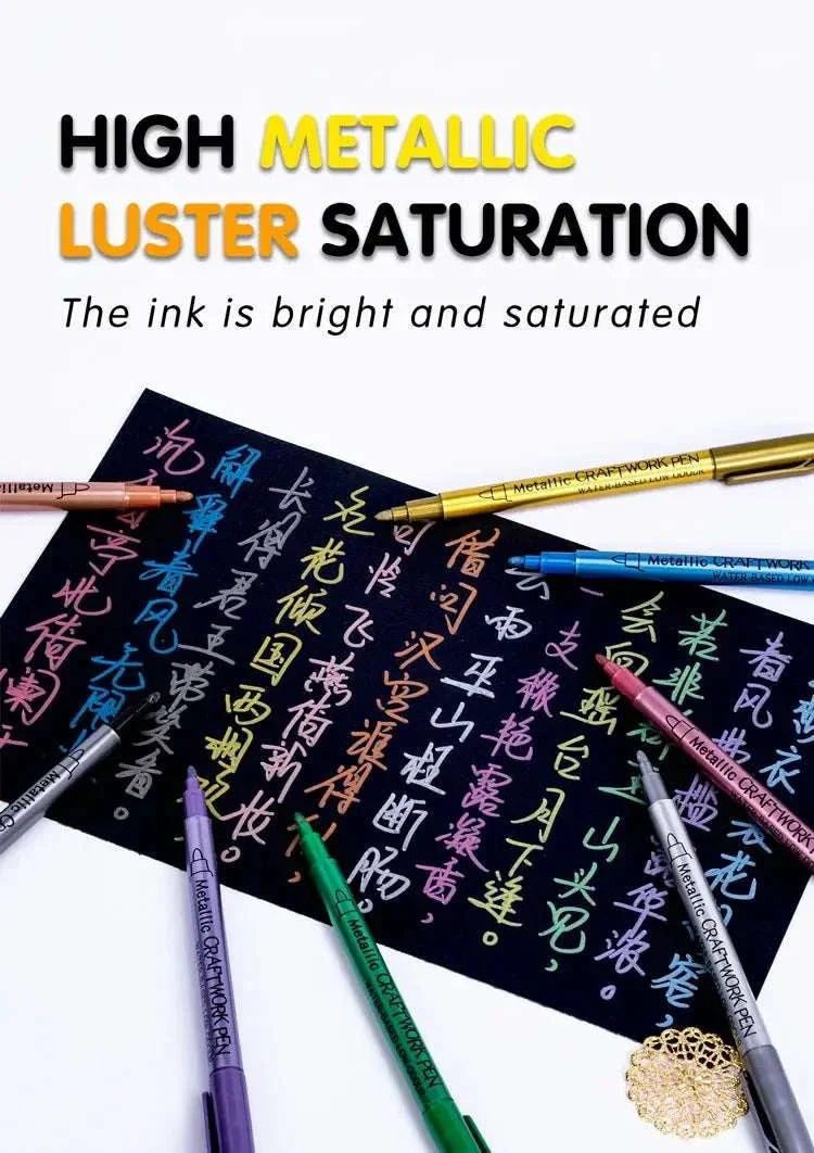  12 Colors Metallic Markers Pens Silver Gold Paint Pens for Black Paper, Glass, Rock Painting 