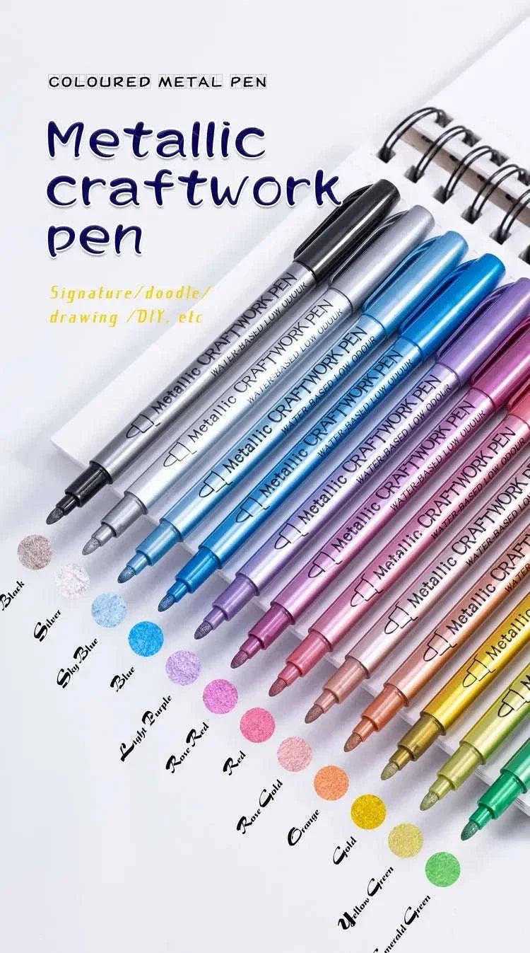 12 Colors Metallic Markers Pens Silver Gold Paint Pens for Black Paper, Glass, Rock Painting