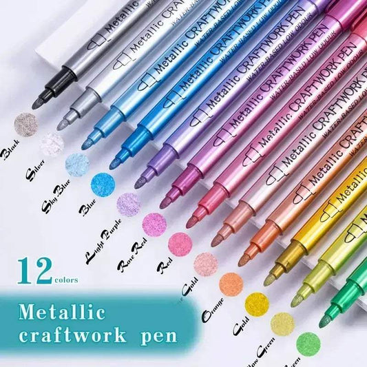 12 Colors Metallic Markers Pens Silver Gold Paint Pens for Black Paper, Glass, Rock Painting - ToylandEU