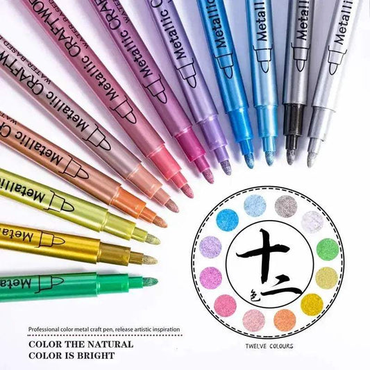 12 Colors Metallic Markers Pens Silver Gold Paint Pens for Black Paper, Glass, Rock Painting - ToylandEU