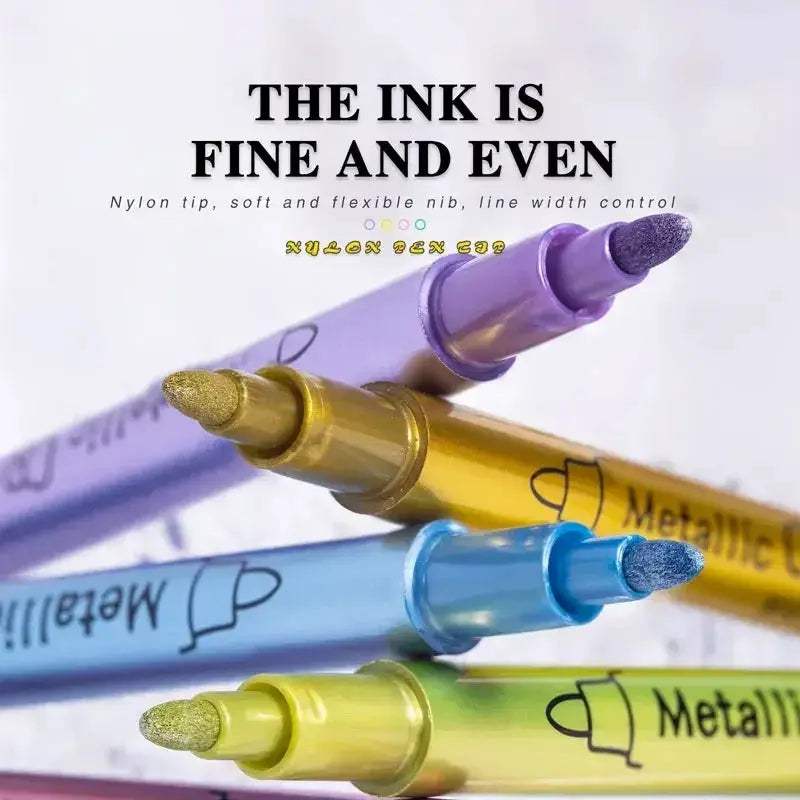 12 Colors Metallic Markers Pens Silver Gold Paint Pens for Black Paper, Glass, Rock Painting - ToylandEU