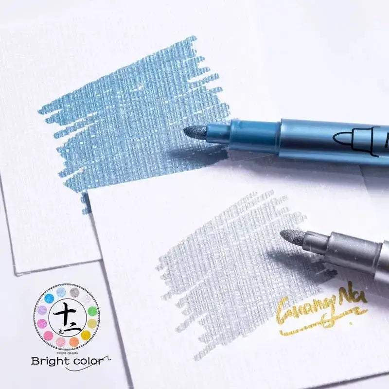 12 Colors Metallic Markers Pens Silver Gold Paint Pens for Black Paper, Glass, Rock Painting - ToylandEU