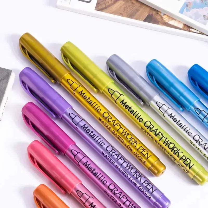 12 Colors Metallic Markers Pens Silver Gold Paint Pens for Black Paper, Glass, Rock Painting - ToylandEU