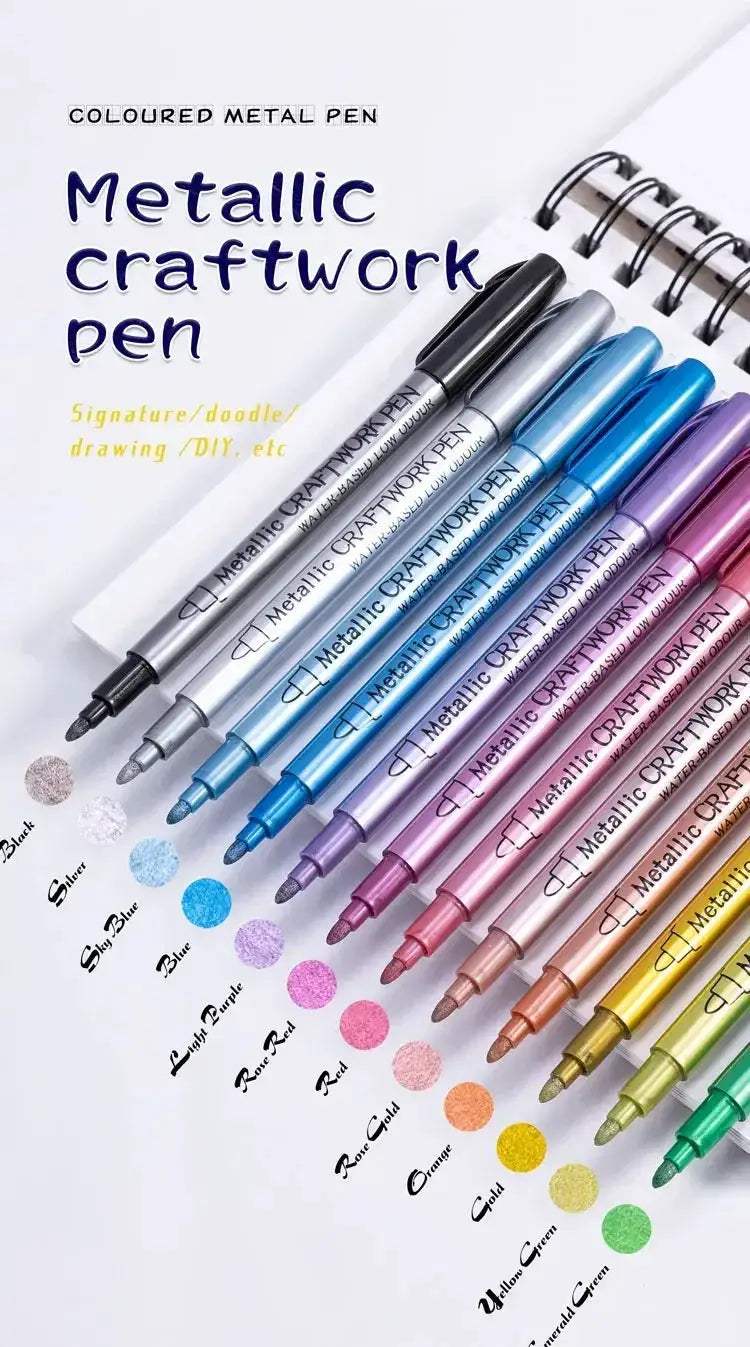 12 Colors Metallic Markers Pens Silver Gold Paint Pens for Black Paper, Glass, Rock Painting - ToylandEU