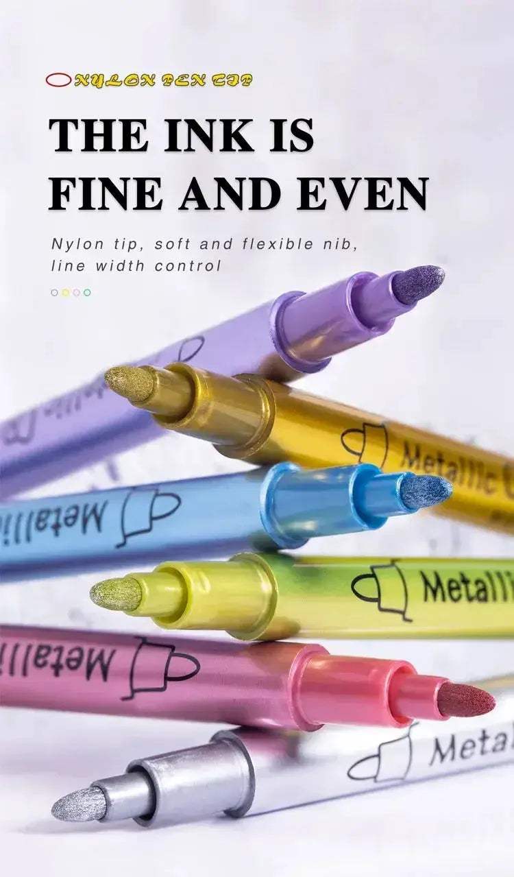 12 Colors Metallic Markers Pens Silver Gold Paint Pens for Black Paper, Glass, Rock Painting - ToylandEU