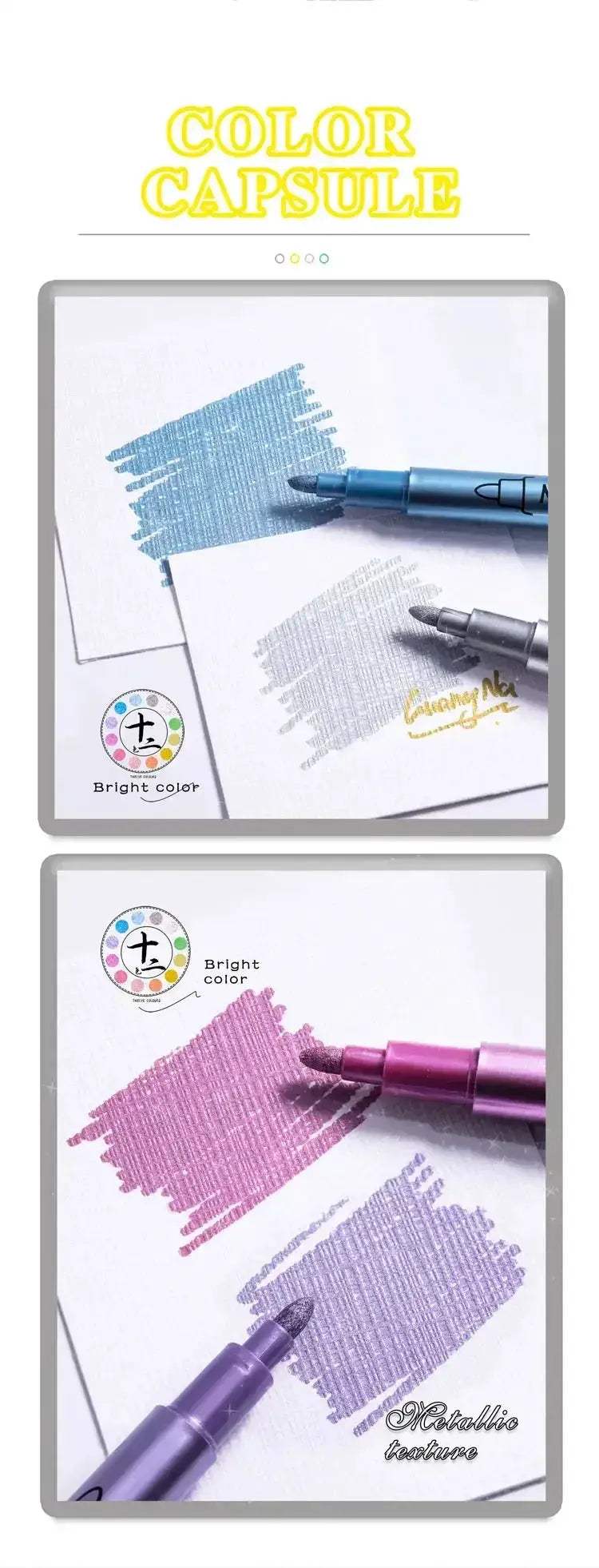 12 Colors Metallic Markers Pens Silver Gold Paint Pens for Black Paper, Glass, Rock Painting - ToylandEU
