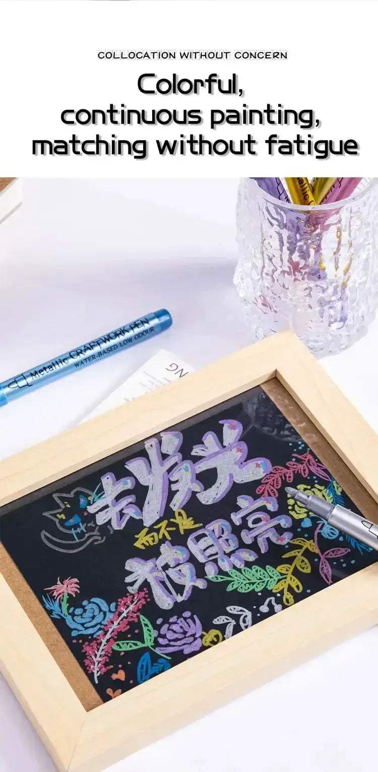 12 Colors Metallic Markers Pens Silver Gold Paint Pens for Black Paper, Glass, Rock Painting - ToylandEU