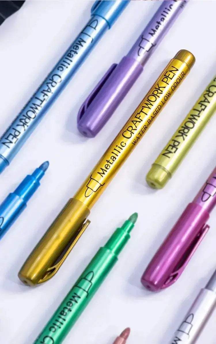 12 Colors Metallic Markers Pens Silver Gold Paint Pens for Black Paper, Glass, Rock Painting - ToylandEU